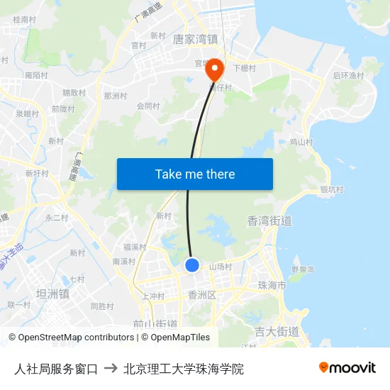 人社局服务窗口 to 北京理工大学珠海学院 map