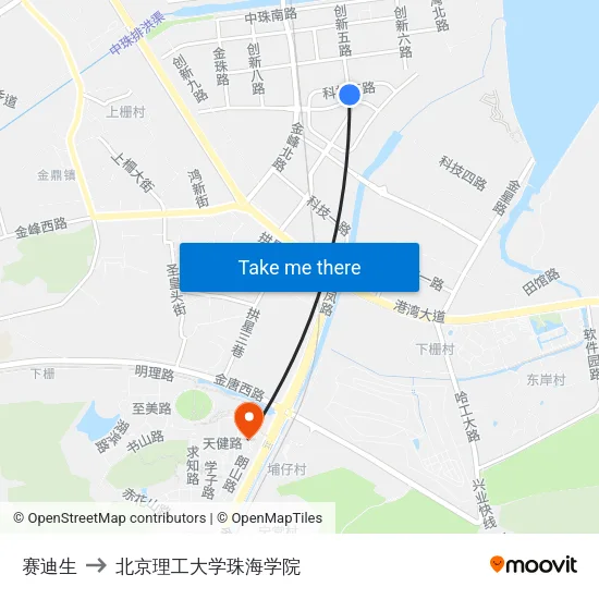 赛迪生 to 北京理工大学珠海学院 map