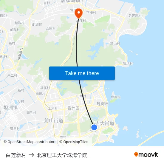 白莲新村 to 北京理工大学珠海学院 map