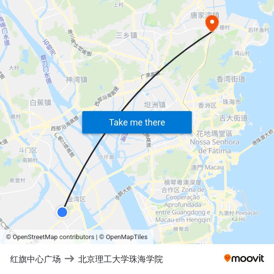 红旗中心广场 to 北京理工大学珠海学院 map