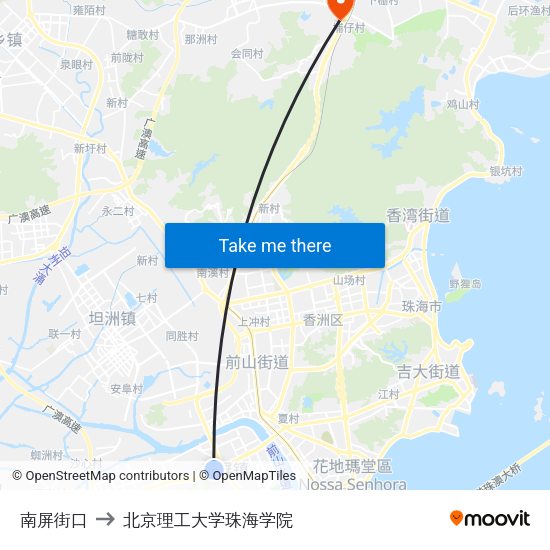 南屏街口 to 北京理工大学珠海学院 map