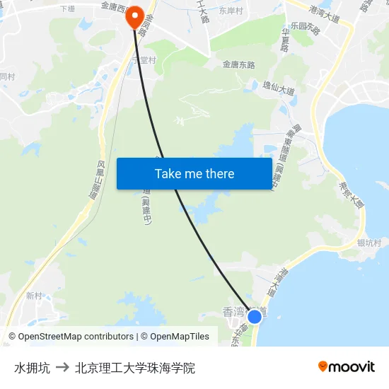 水拥坑 to 北京理工大学珠海学院 map