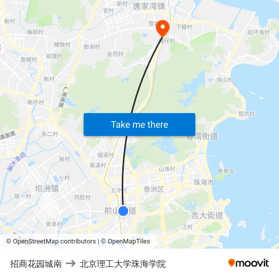 招商花园城南 to 北京理工大学珠海学院 map
