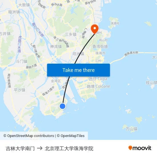 吉林大学南门 to 北京理工大学珠海学院 map