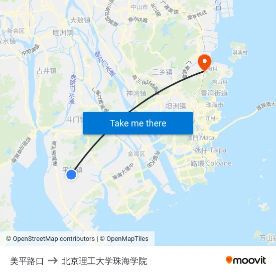 美平路口 to 北京理工大学珠海学院 map