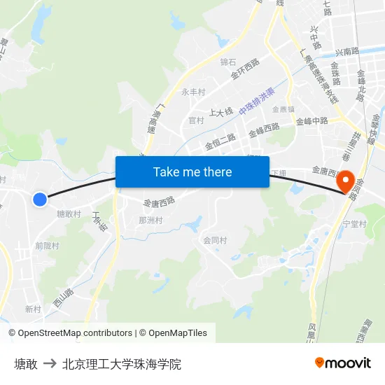 塘敢 to 北京理工大学珠海学院 map