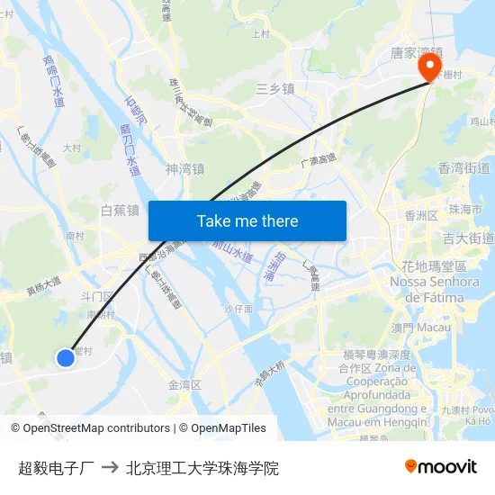 超毅电子厂 to 北京理工大学珠海学院 map