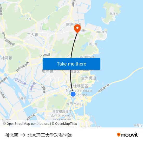 侨光西 to 北京理工大学珠海学院 map