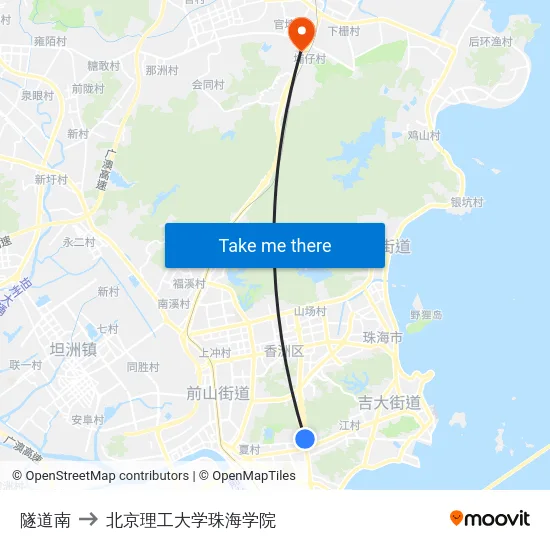 隧道南 to 北京理工大学珠海学院 map