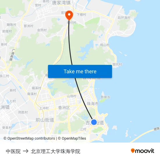 中医院 to 北京理工大学珠海学院 map