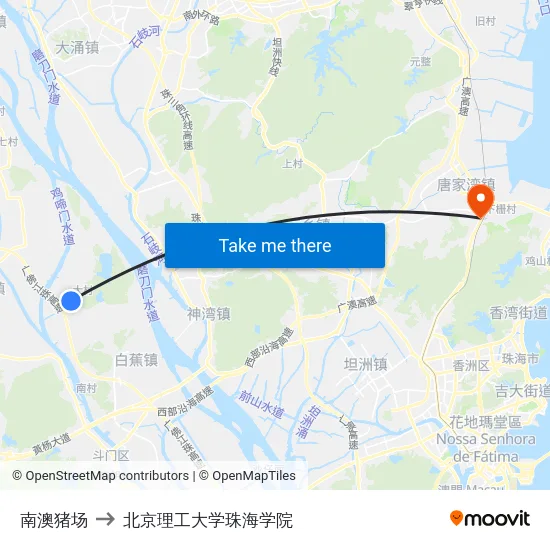 南澳猪场 to 北京理工大学珠海学院 map