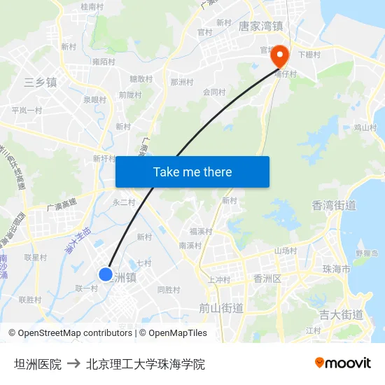坦洲医院 to 北京理工大学珠海学院 map