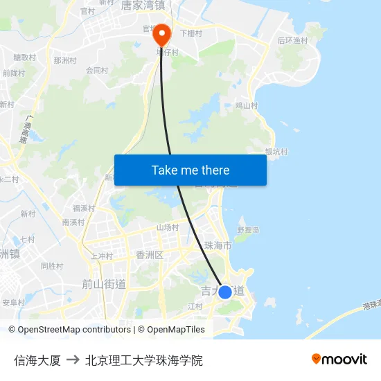 信海大厦 to 北京理工大学珠海学院 map