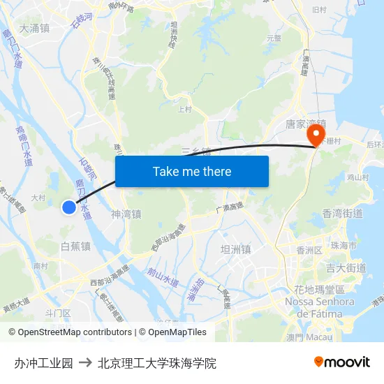 办冲工业园 to 北京理工大学珠海学院 map