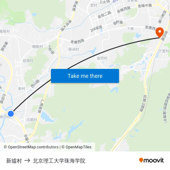 新墟村 to 北京理工大学珠海学院 map