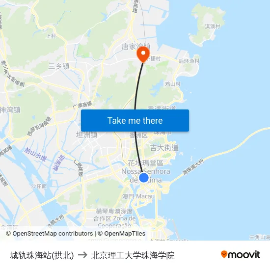 城轨珠海站(拱北) to 北京理工大学珠海学院 map