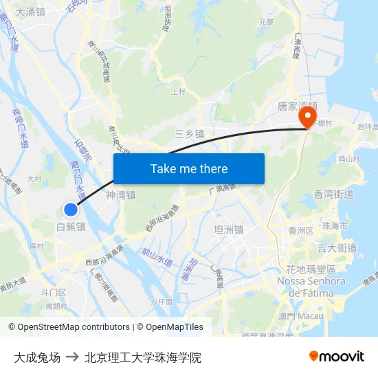 大成兔场 to 北京理工大学珠海学院 map