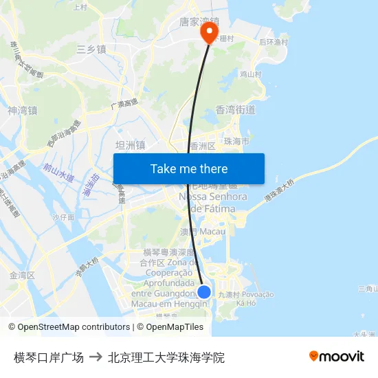 横琴口岸广场 to 北京理工大学珠海学院 map