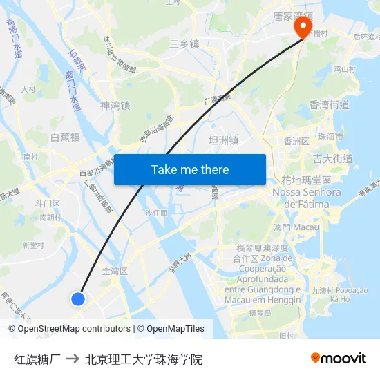 红旗糖厂 to 北京理工大学珠海学院 map