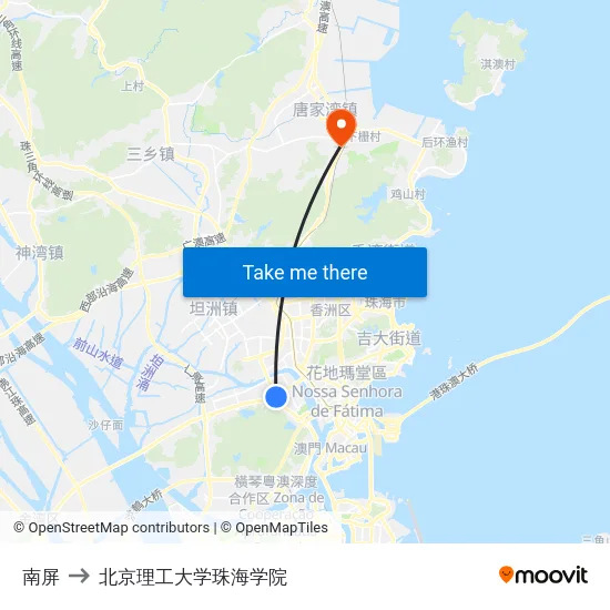 南屏 to 北京理工大学珠海学院 map