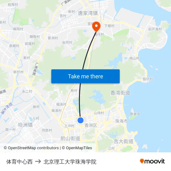 体育中心西 to 北京理工大学珠海学院 map