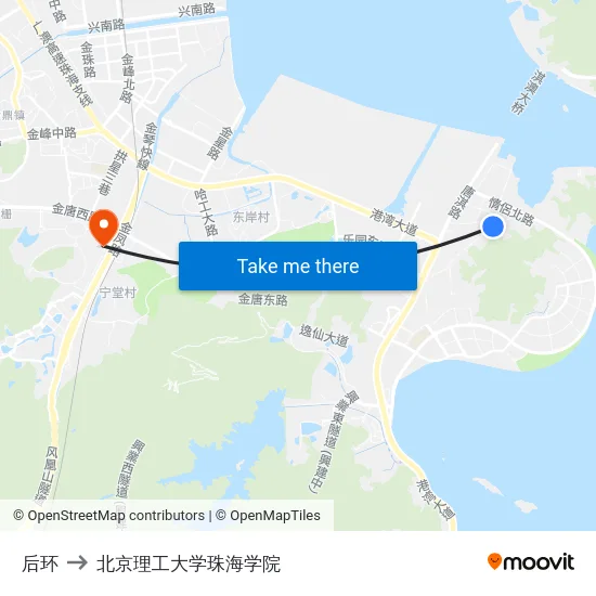 后环 to 北京理工大学珠海学院 map
