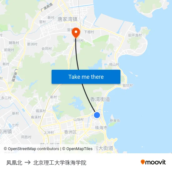 凤凰北 to 北京理工大学珠海学院 map