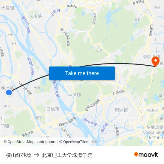 横山红砖场 to 北京理工大学珠海学院 map