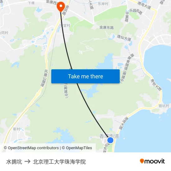 水拥坑 to 北京理工大学珠海学院 map