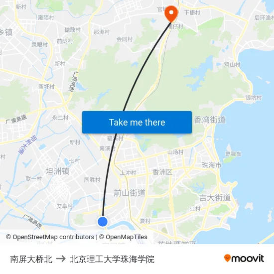 南屏大桥北 to 北京理工大学珠海学院 map