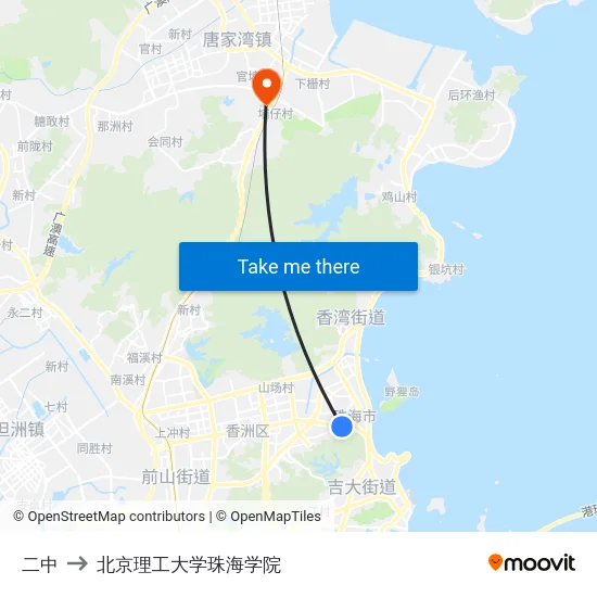 二中 to 北京理工大学珠海学院 map