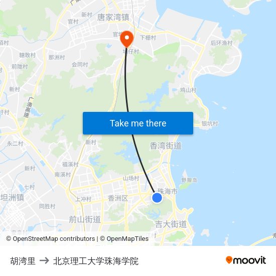 胡湾里 to 北京理工大学珠海学院 map