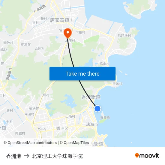 香洲港 to 北京理工大学珠海学院 map
