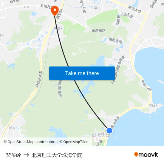 契爷岭 to 北京理工大学珠海学院 map
