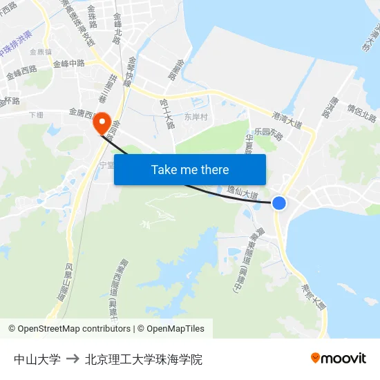 中山大学 to 北京理工大学珠海学院 map