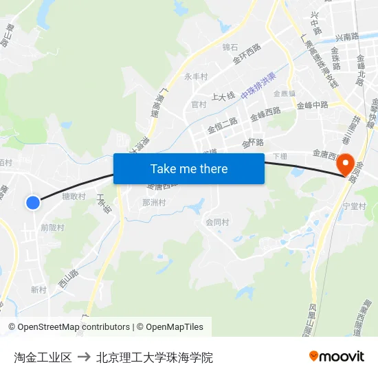 淘金工业区 to 北京理工大学珠海学院 map