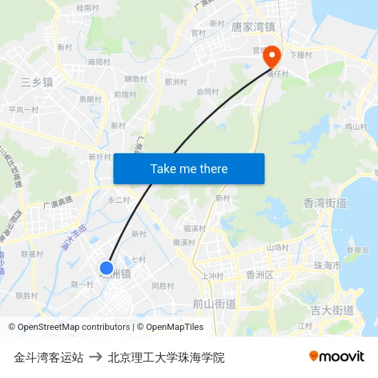 金斗湾客运站 to 北京理工大学珠海学院 map