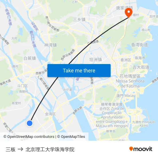三板 to 北京理工大学珠海学院 map