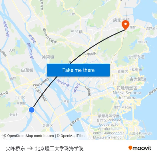 尖峰桥东 to 北京理工大学珠海学院 map