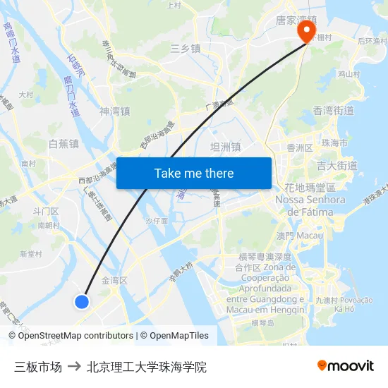 三板市场 to 北京理工大学珠海学院 map