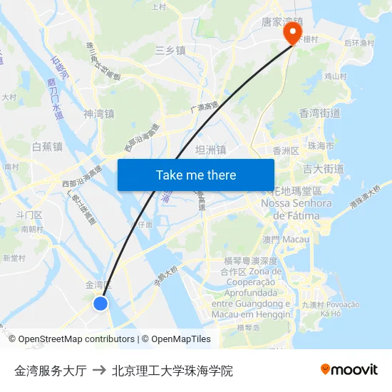 金湾服务大厅 to 北京理工大学珠海学院 map
