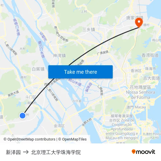新泽园 to 北京理工大学珠海学院 map