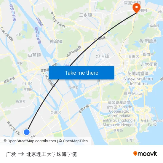 广发 to 北京理工大学珠海学院 map