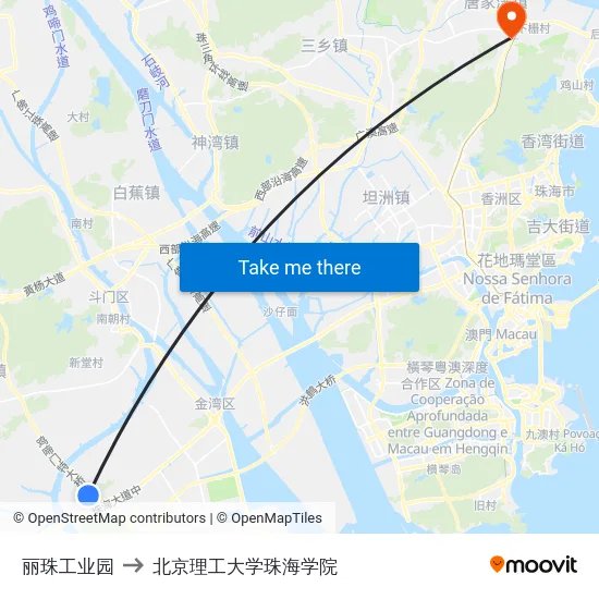 丽珠工业园 to 北京理工大学珠海学院 map