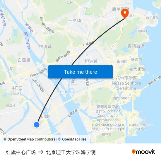 红旗中心广场 to 北京理工大学珠海学院 map