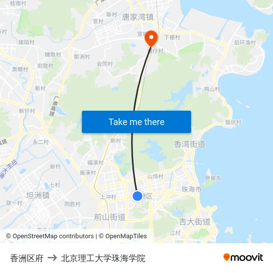 香洲区府 to 北京理工大学珠海学院 map