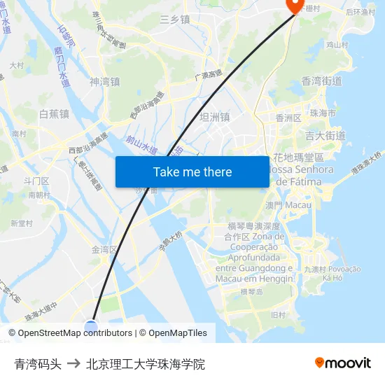 青湾码头 to 北京理工大学珠海学院 map