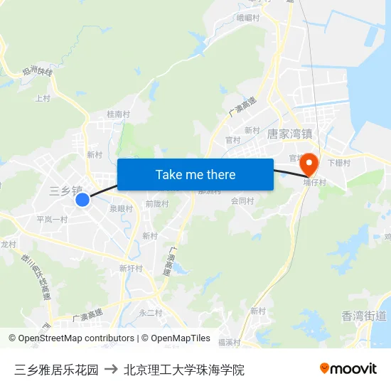 三乡雅居乐花园 to 北京理工大学珠海学院 map