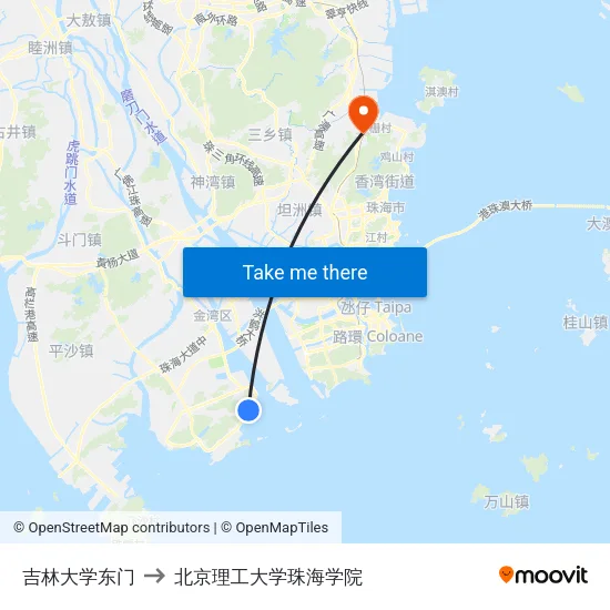 吉林大学东门 to 北京理工大学珠海学院 map