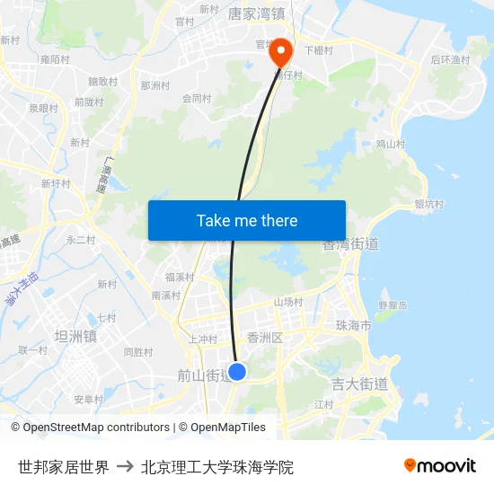 世邦家居世界 to 北京理工大学珠海学院 map